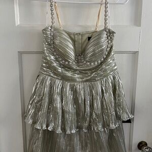 Lulu’s Metallic Pearl Tiered Party Dress